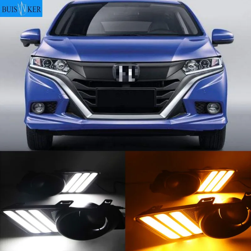 

LED drl daytime running light for Honda Gienia 2017 with yellow turn signals +dimmer and blue night running light