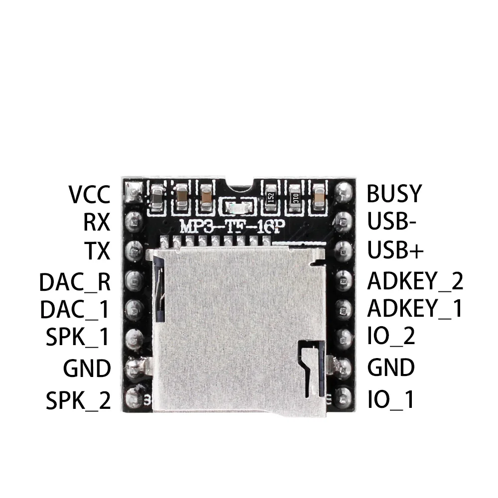 Mini Módulo de reproductor MP3 DFPlayer, módulo de placa de decodificación de voz de Audio, para Arduino, compatible con tarjeta TF, u-disk