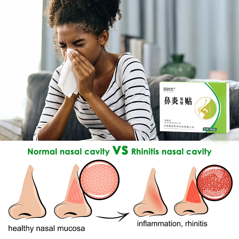 8Pcs/box Treat Rhinitis Patch Breath Nasal Strips Stuffy Itchy Runny Nose Sneeze Relief Sticker Smooth Breathing Medical Plaster