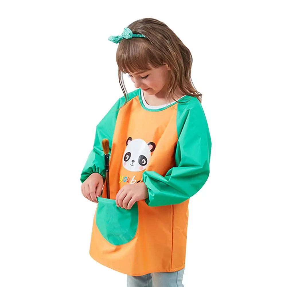 Children Painting Apron Cooking Apron Craft Coat with Big Pockets-Kids Art Smock Children Art Painting Aprons with Long Sleeve