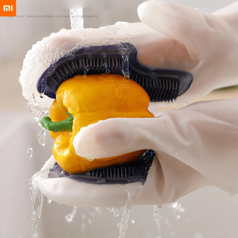 1 pair xiaomi dishwashing gloves durable Multifunctional household kitchen washing scouring pad gloves Silicone anti-scalding