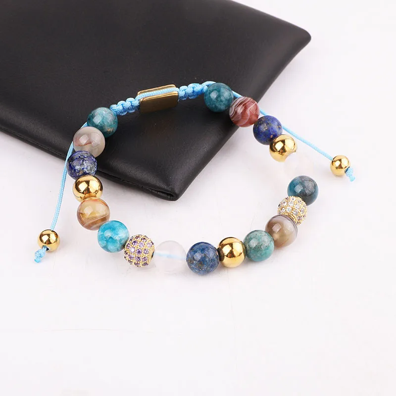 

Jaravvi High Quality 8mm Natural Stone Apatite Blue Lapis Braided Friendship Adjustable Bracelet Women