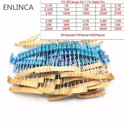 30Values 300Piece 1W Metal Film Resistor Kit 1% 1W Resistor Assorted diy Kit Set 0.1 ohm-820K ohm Resistance Pack