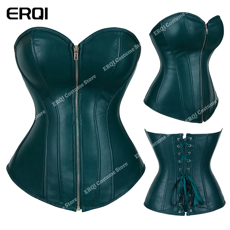 Brown Leather Corset Top for Women Red Sexy Lingerie Plus Size Black Corset Goth White Bustier Lace up Green Corsets Zip Up