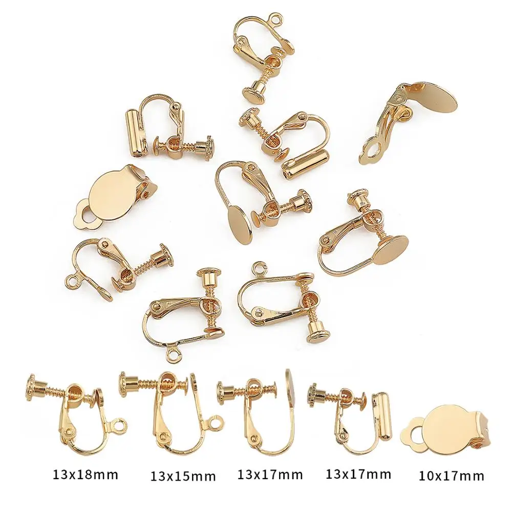 

10pcs/lot 18k Gold Plated Copper Screw Ear Clip Base Blank Earring Settings Rotate Pads Findings For DIY Earring Jewelry Making