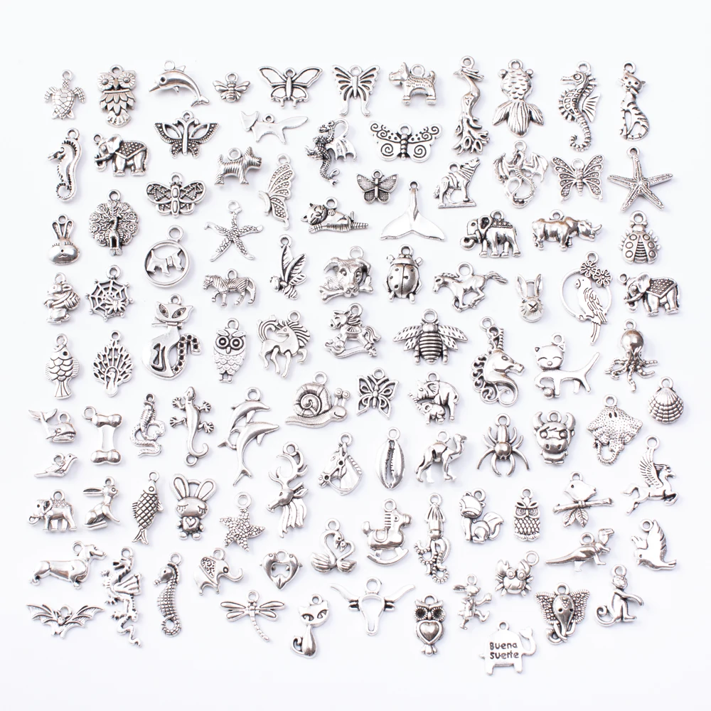 

Animal series 100pcs Tibetan Silver Mixed Styles Charms Pendants DIY Jewelry for Necklace Bracelet Making Accessaries js2230