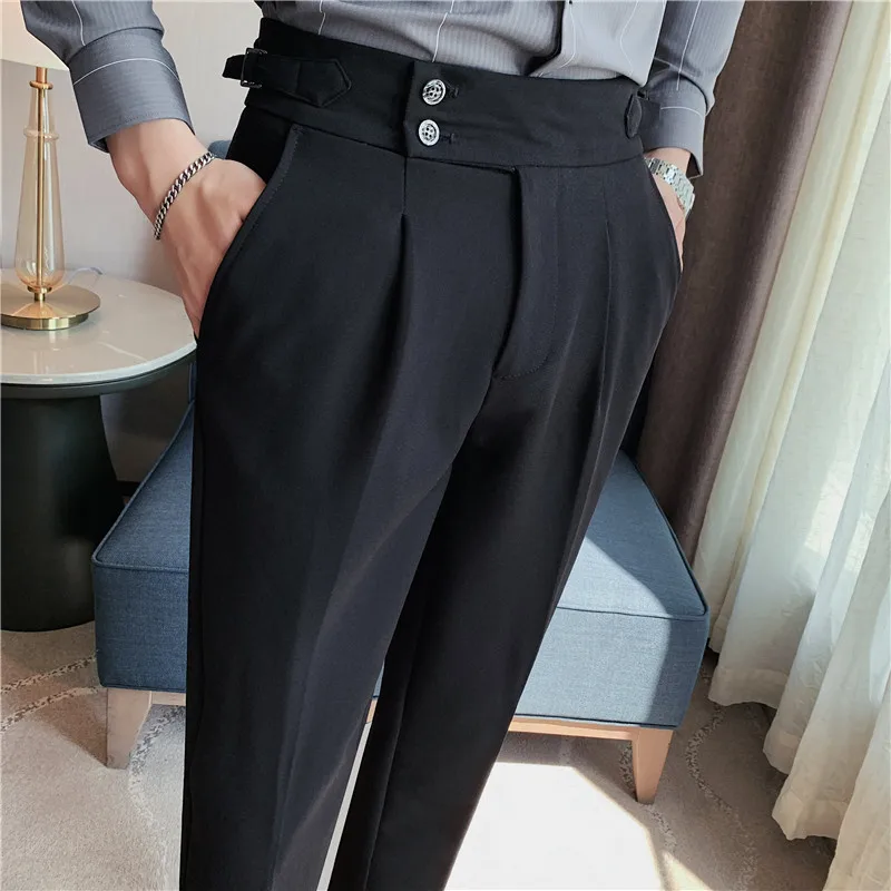 2022 High Quality Business Casual Draped High-waist Trousers Men Solid Color Formal Pants Male Formal Office Social Suit Pants