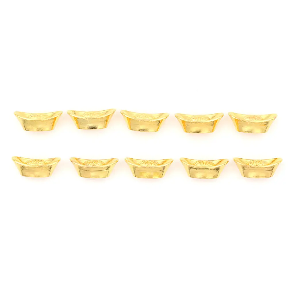 10pcs/set Mascot Metal Crafts Feng Shui Auspicious Lucky Money  Gold Ingot Decoration Crafts