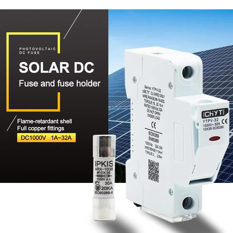 1set Solar PV Fuse Holder Base Suitable For 10*38 1000V DC Fuse Link With LED Indicator Light