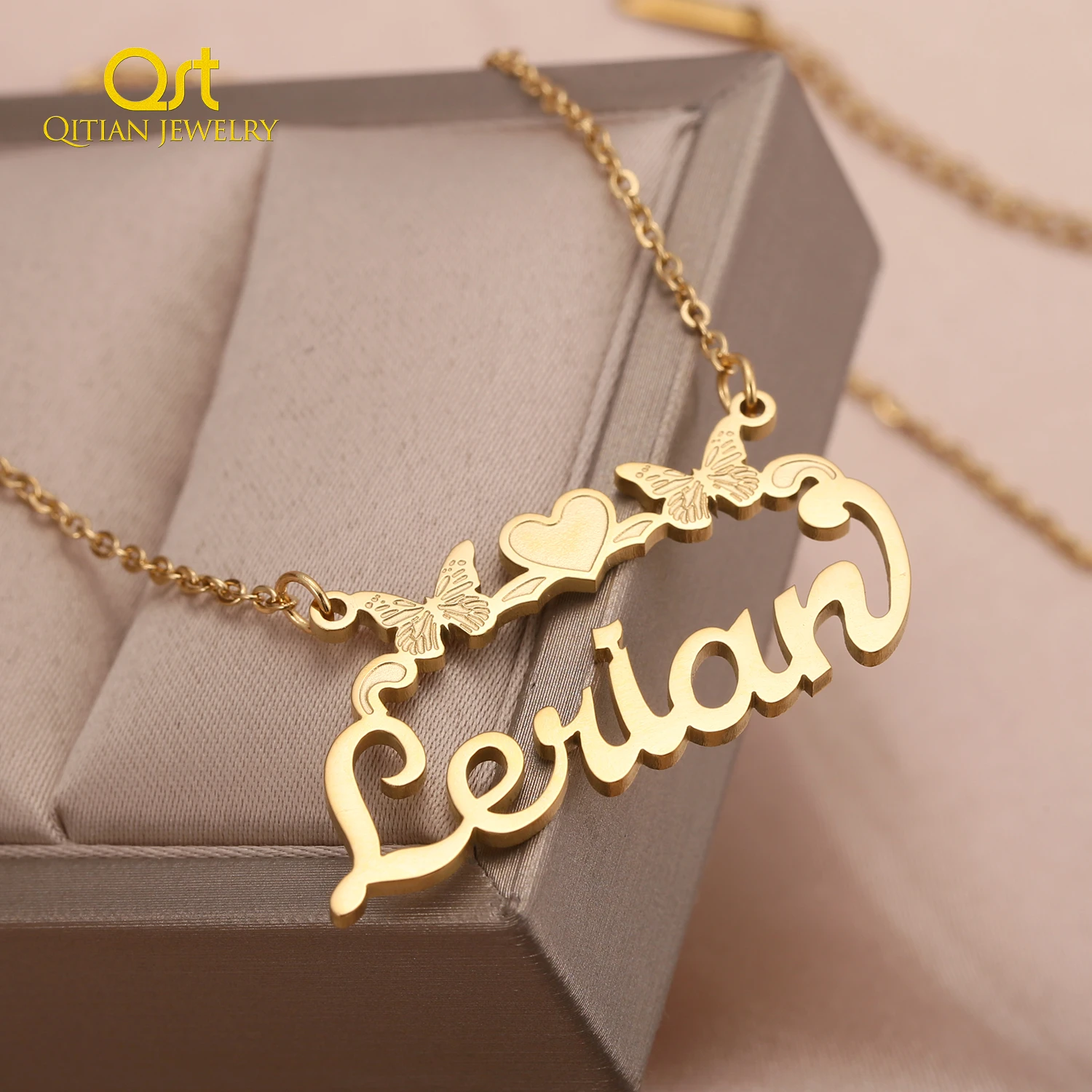 

Custom Name Necklace With Butterfly in 18K Gold Plated Pendant Personalize Any Name Chain Stainless steel Jewelry For Women Gift