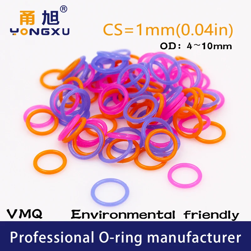 10PCS/Lot Colorful Silicon Rubber O-Ring Silicone/VMQ Thickness 1mm OD4/5/6/7/8/9/10mm O Ring Seal Rubber Gasket Ring