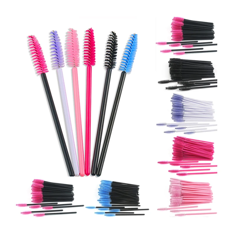 50 pièces d\'extension de cils brosse à sourcils jetable baguette de Mascara applicateur bobines cils cosmétiques ensemble de pinceaux de maquillage