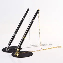 Black Metal Desk Rope Ballpoint Pen Signature Pen Sticky Desk Pens With Chain Fixed Bank Counter Pen Learn Office Stationery