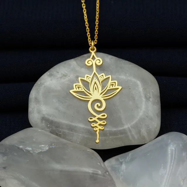 Unalome Pendant Necklace Hippie Necklace.Unalome Necklace with Lotus Flower-Yoga Jewelry