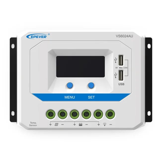 EPEVER 60A Solar Controller 12V 24V Auto VS6024AU PWM Charge Controller with Built in LCD Display and Double USB 5V Port EPsolar