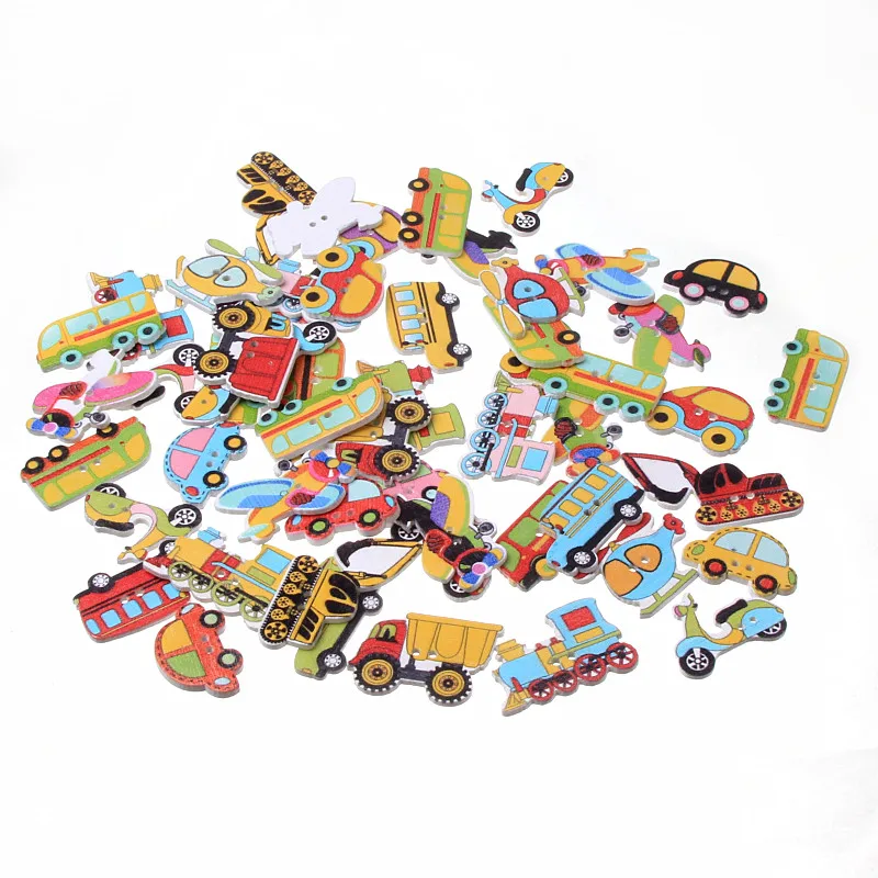 50pcs Mixed Vehicles Wooden Sewing Buttons For Clothing  Crafts Scrapbooking DIY Fabric Needlework Button Decorative Accessory