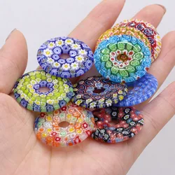 1PC New Flower Glazed Big Hole Beads Lampwork Glass Donuts Shape Pendant for DIY Ethnic Earring Charms Necklace Making Jewelry