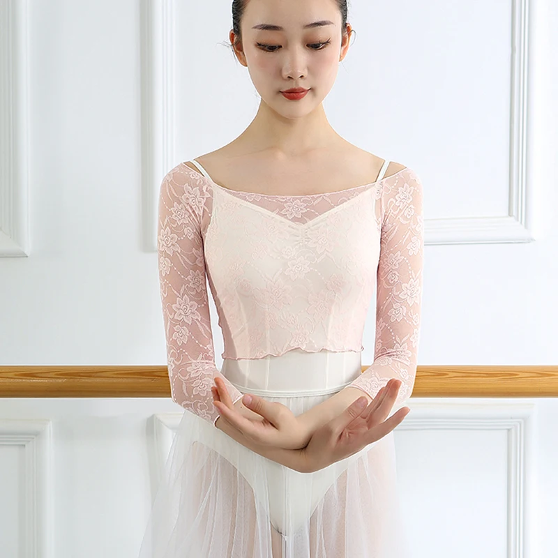 Women Crop Top Ballet T shirt Lace Dance Tops Ballerina Dancewear Half Sleeve Ballet Clothes Classic Costumes for Dancing Tops