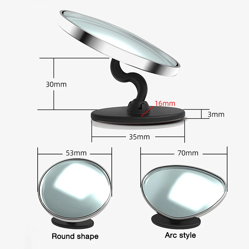 Specchio ausiliario per parcheggio sicuro a specchio convesso rotondo grandangolare regolabile a 360 gradi per auto a 2 pezzi