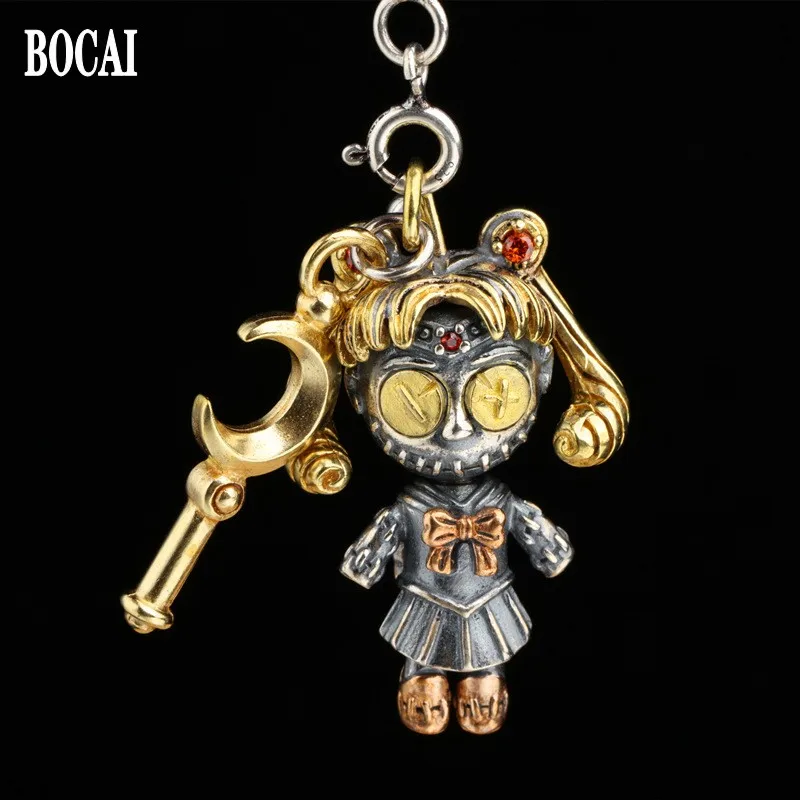 

BOCAI Real Solid 100% S925 Silver Jewelry 2023 Trendy Retro Trend Fashion Creative Water Ice Moon Doll Men and Women Pendant