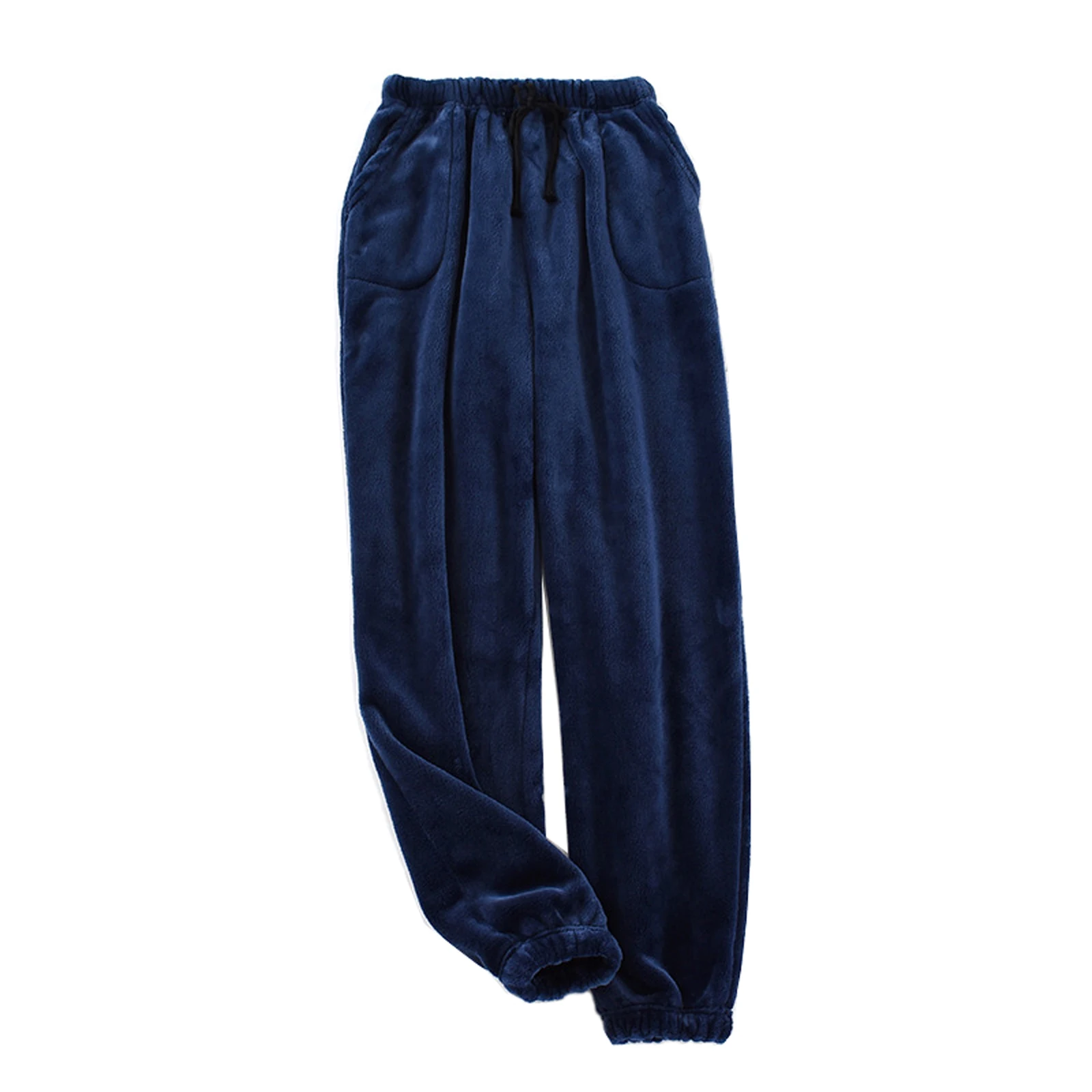 Men\'s Winter Thickened Flannel Pajama Pants Close-up Leg-cutting Home Trousers High Waist Loose Coral Fleece Home Sleep Bottoms