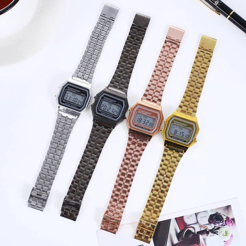 Reloj digital vintage para hombres y mujeres, pulsera con pantalla led electrónica de oro y plata para militares, en color negro, ideal para