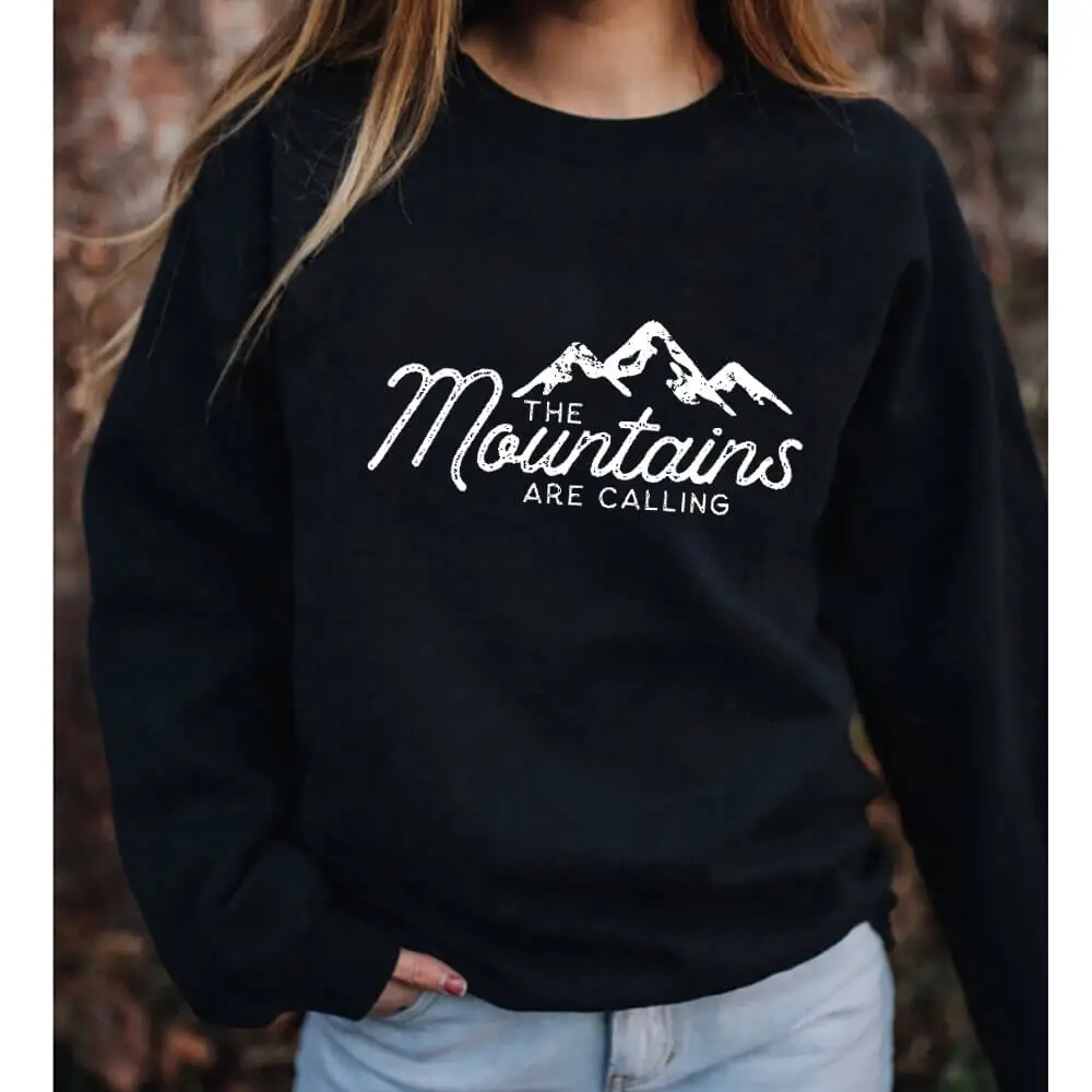 

The Mountains Are Calling Printed 100%Cotton Sweatshirt Unisex Autumn Winter Casual O-Neck Long Sleeve Tops Team Hiking Top