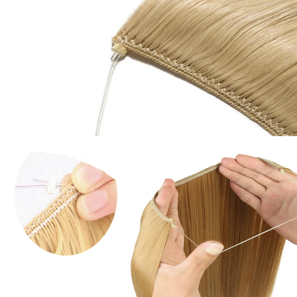 Lupu Synthetic 24 Inch Fishing Line Hair Extension Lady No Hair Extension Clip Straight Hair Roll Invisible Natural Wave Hair