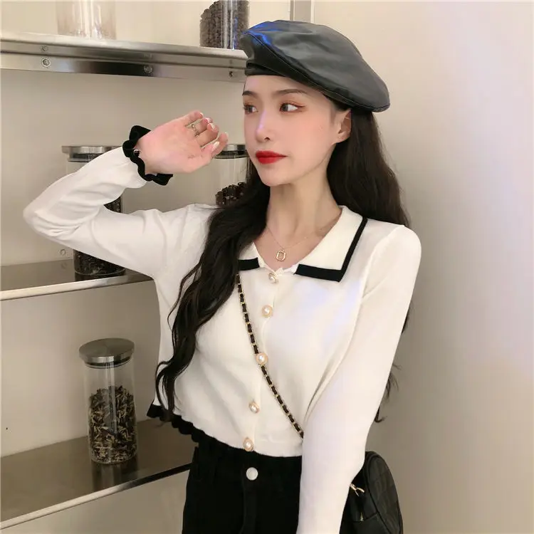 Woman Sweaters Femme Chandails Autumn Short Doll Collar Slim Sweater Top for Women Pull Hiver