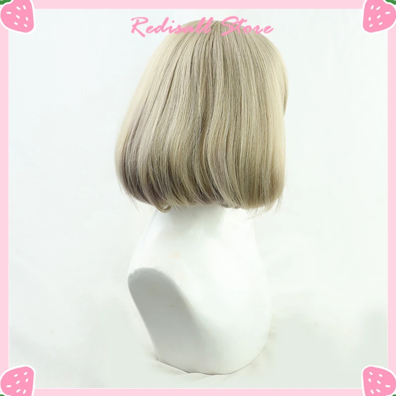 Perruque CosplayTang Ke Ke Courte en Lin à Reflets, Cheveux BOBO Roses, Vêtements Décontractés