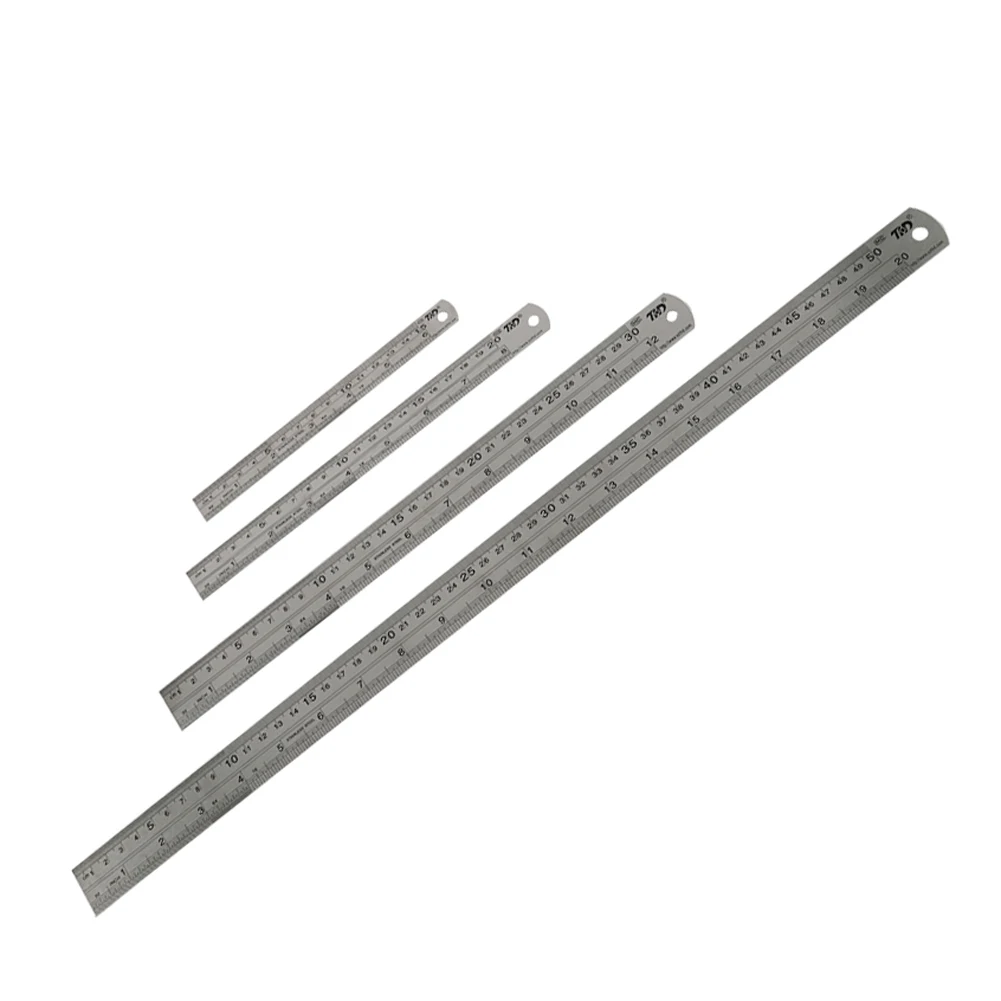 Podwójna dwustronna linijka prosta ze stali nierdzewnej centymetr cali skala linijka metryczna precyzyjne narzędzie pomiarowe 15cm/20cm/30cm/50cm