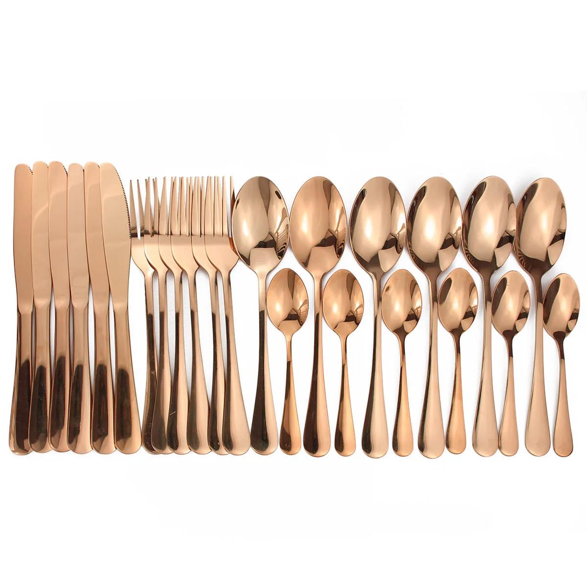 16pcs Shiny Cutlery Sets Wedding Tableware Silverware Travel Cutlery Set Copper Rosy Forks Knives SpoonsDropshipping