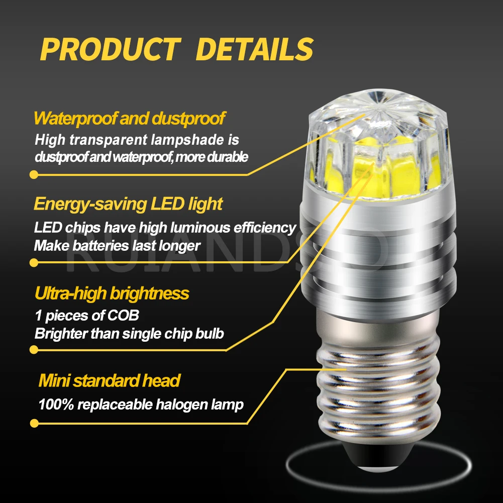 E10 Screw LED Light COB 2W 3V 6V 12V DC Motorcycle Auto Car LED Interior Bulb Flashlight Torch Headlamp White Warm White Yellow