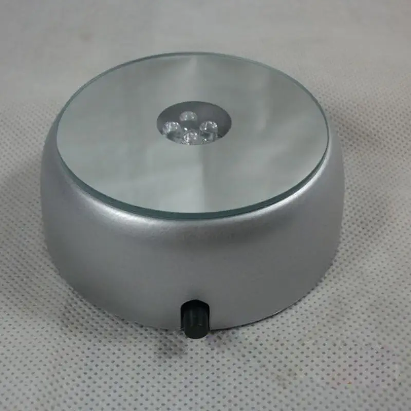 4 LEDs Luminous Base Light Crystal Glass Transparent Objects Display Laser Colorful Round Stand Base for Cocktail