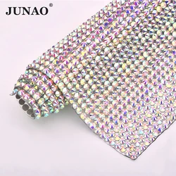 JUNAO 24*40cm di alta qualità adesivo cristallo AB strass tessuto a rete fogli di vetro Trim nastro Applique di cristallo per artigianato fai da te