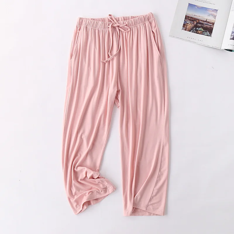 New Modal Sleep Pajama Pants Women Thin Calf-Length Pant Loose Large Size Pink/Gray/ Black Casual Home Wear Pantalones De Mujer