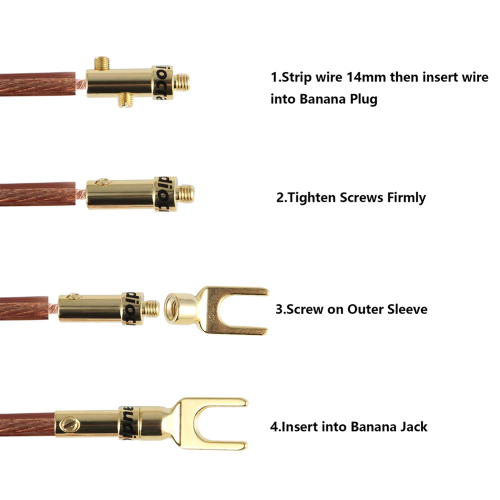 Audiocrast S101G 스페이드 플러그 24K 골드 도금 포크 플러그 스피커 Y 커넥터 어댑터 Y 스페이드 스피커 플러그 HIFI Diy 스피커