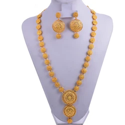 India Jewelry Set Gold Color/Copper Necklace Earrings Arab Dubai Wedding Party Jewelr set MOM Gifts Band Gift box