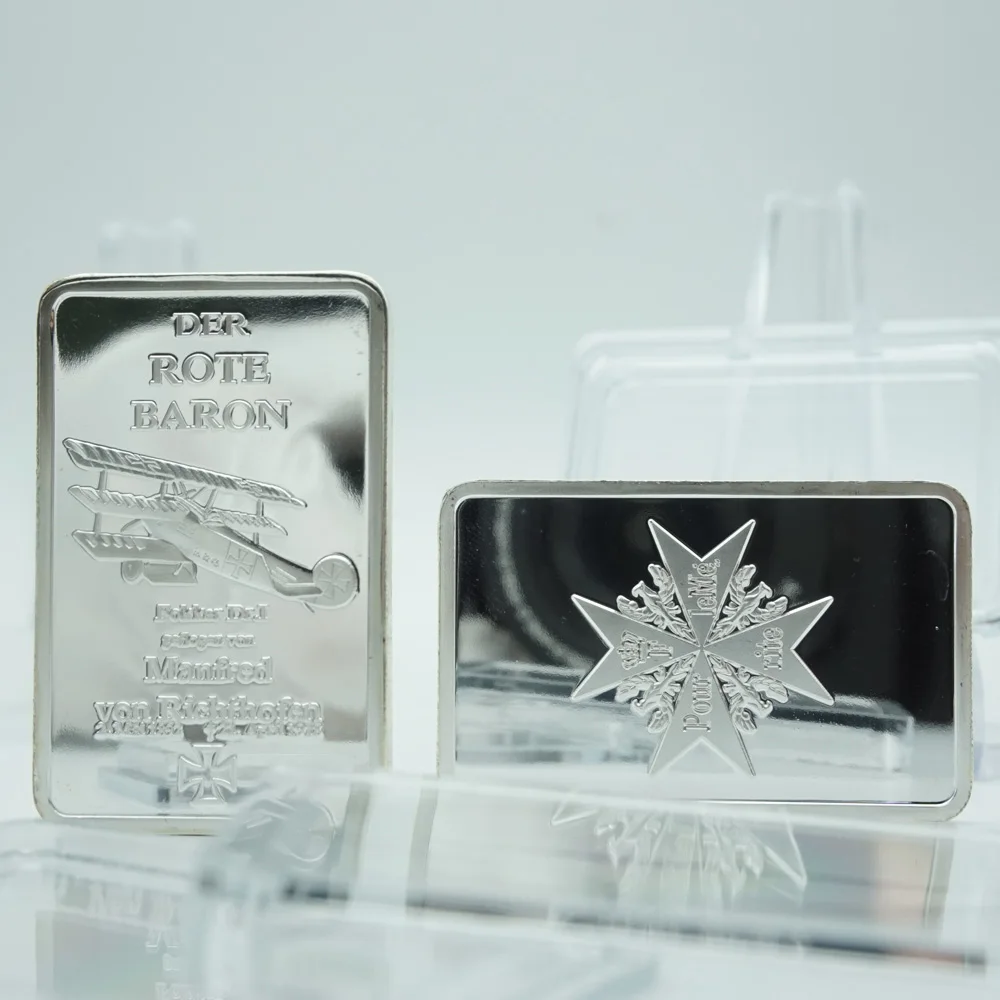 

3PCS 1OZ 100 MILLS. 999 Silver-Plated DER ROTE BARON Bullion Bar Germany Bar Replica Cross Coin