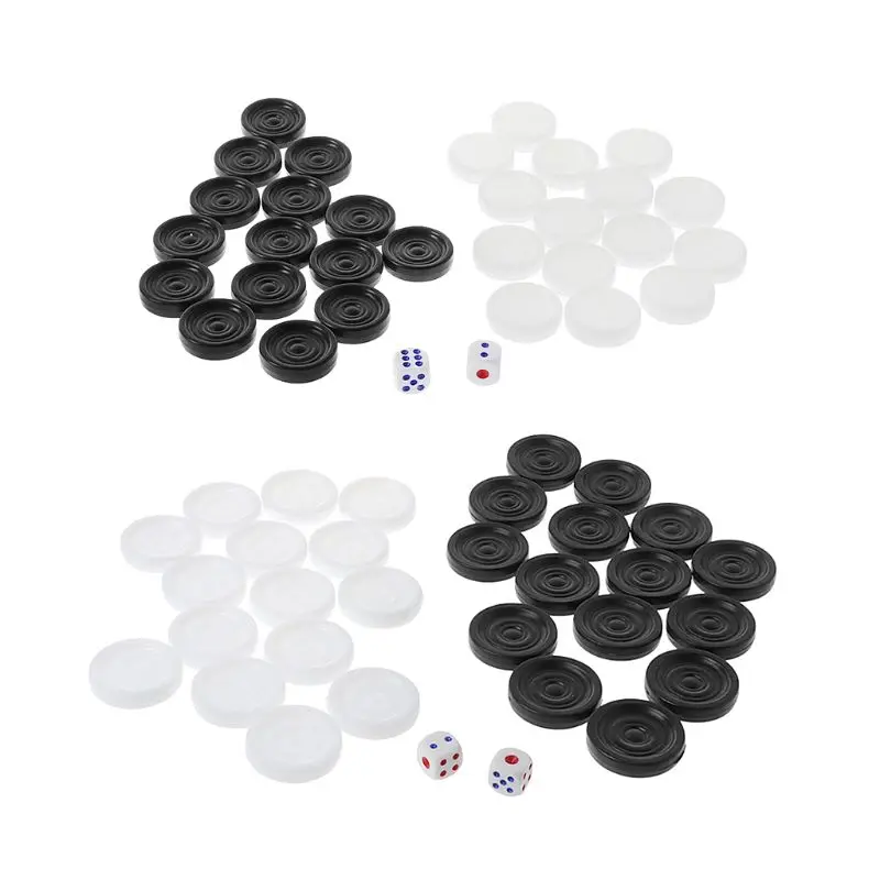 32pcs Black & White Backgammon Chess Plastic Draughts Checkers Chips Pieces Stackable Western Double Land Chess Board Games