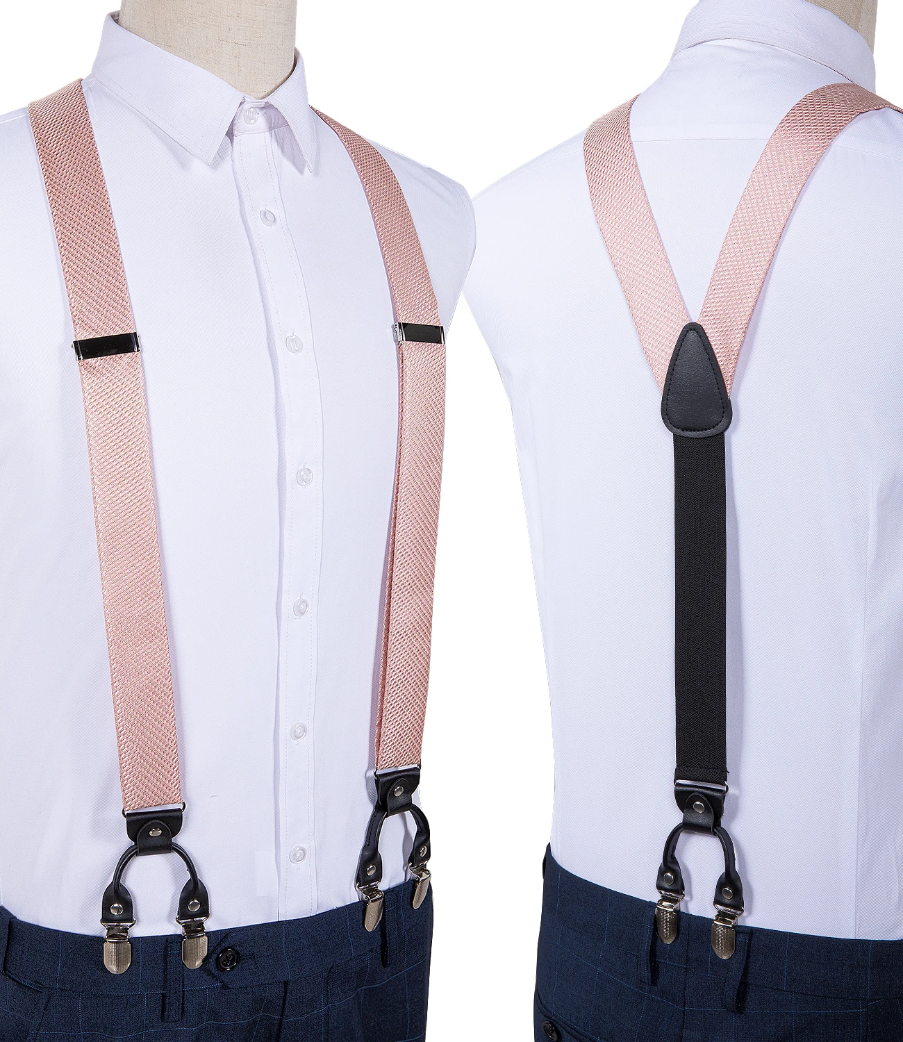 DiBanGu – ensemble de bretelles roses en cuir pour hommes, 6 Clips, bretelles élastiques en soie, accessoires de fête de mariage