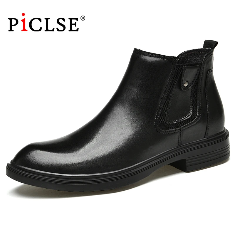 PICLSE Luxury Brand Genuine Leather Men Boots Plus Size 47 Natural Cow Leather Shoes Men Ankle Botas Hombre Business Men Shoes