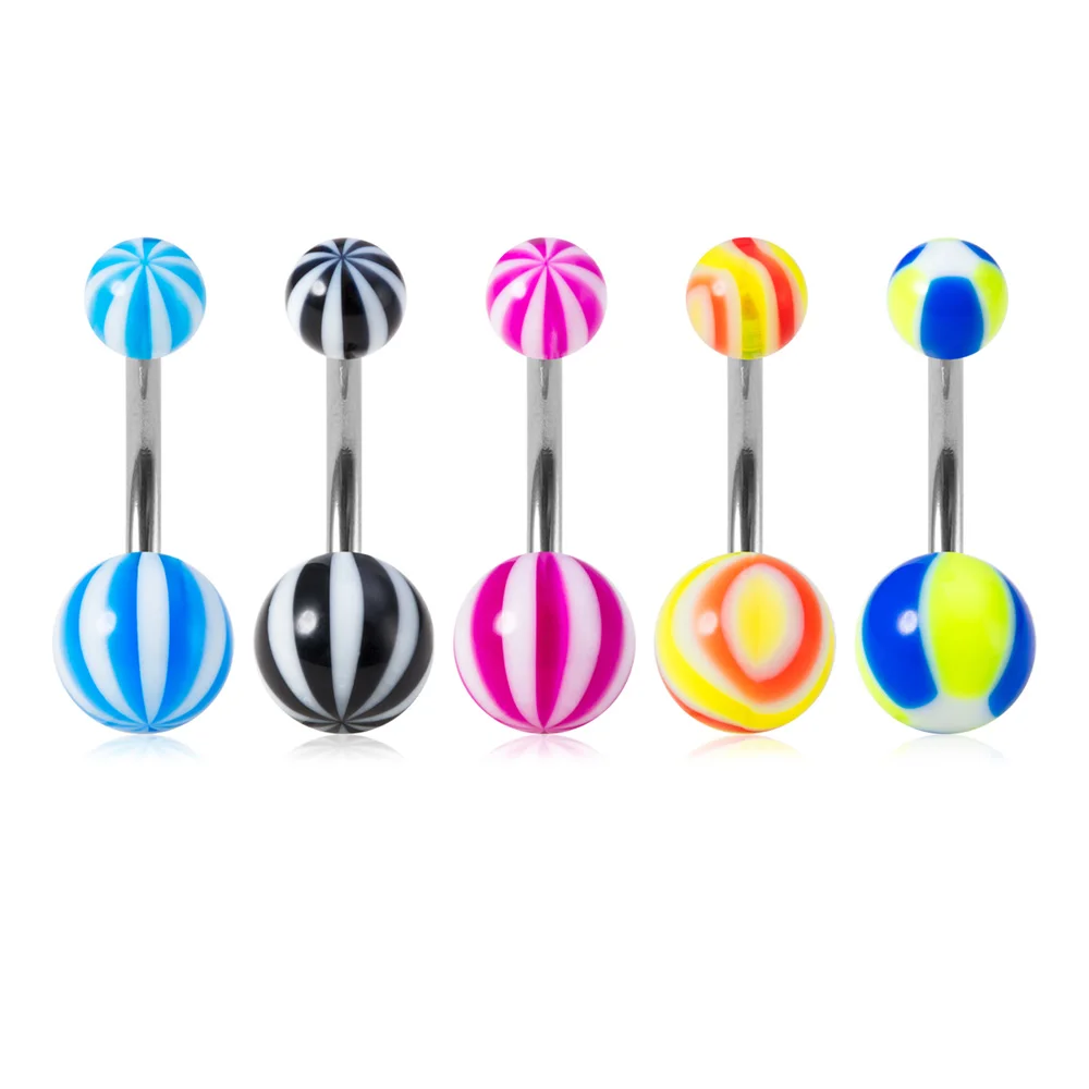 5pcs Candy Colour Acrylic Belly Button Rings, Body Piercing