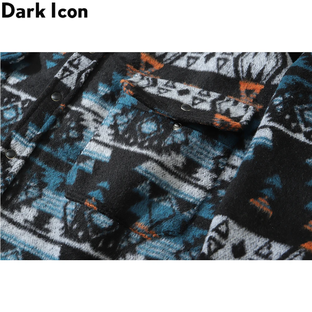 Dark Icon Geometric Thick Jackets Men Women Pockets Autumn Men\'s Shirt Jacket Vintage Shirts