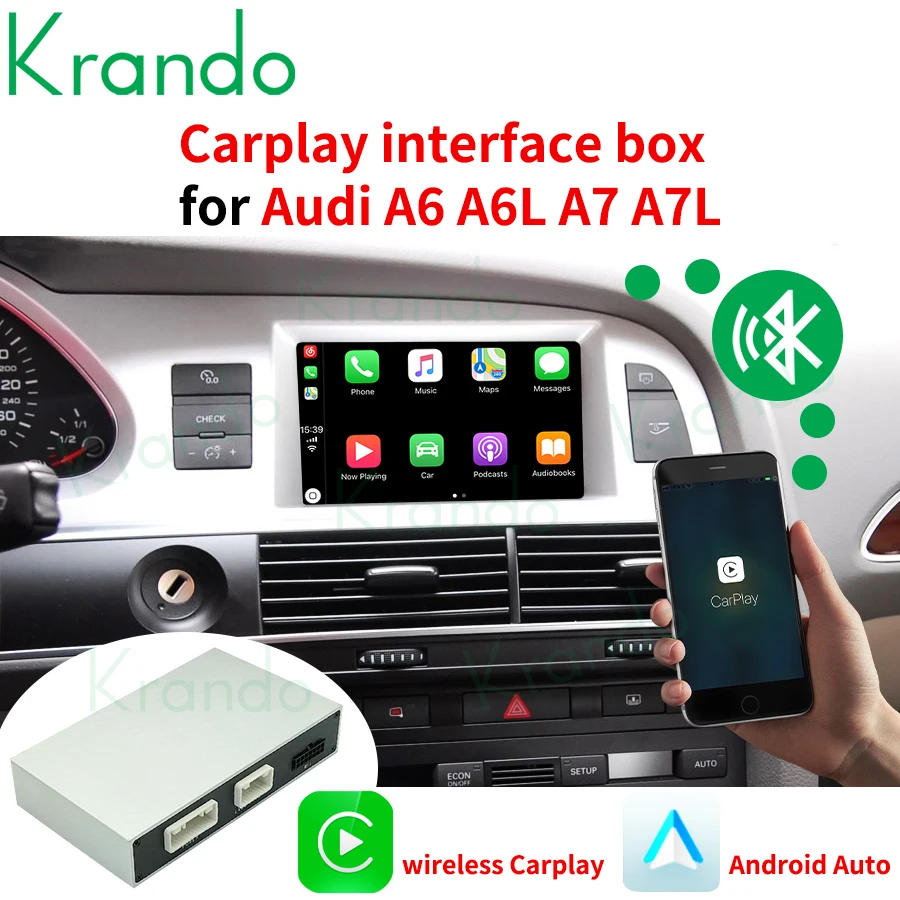 Krando Android Auto Wireless CarPlay Interface Box For Audi A6 A6L A7 A7L Module BT Siri Control MirrorLink Support Camera