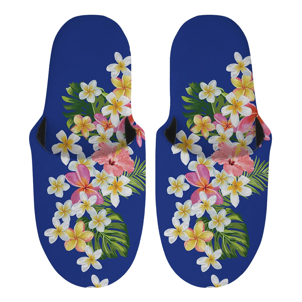 Noisydesigns New Cotton Slippes Hawaii Polynesian Plumeria Men Winter Plush Lined Warm Shoes Solid Anti-slip Home Slippers