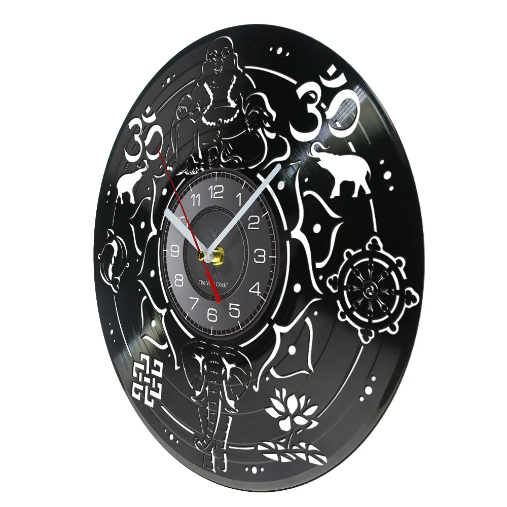 Buddhism Silent Sweep Wall Clock Buddhist Thai Style Home Decor Maitreya Buddha Yoga Studio Mediation Vinyl Record Wall Clock