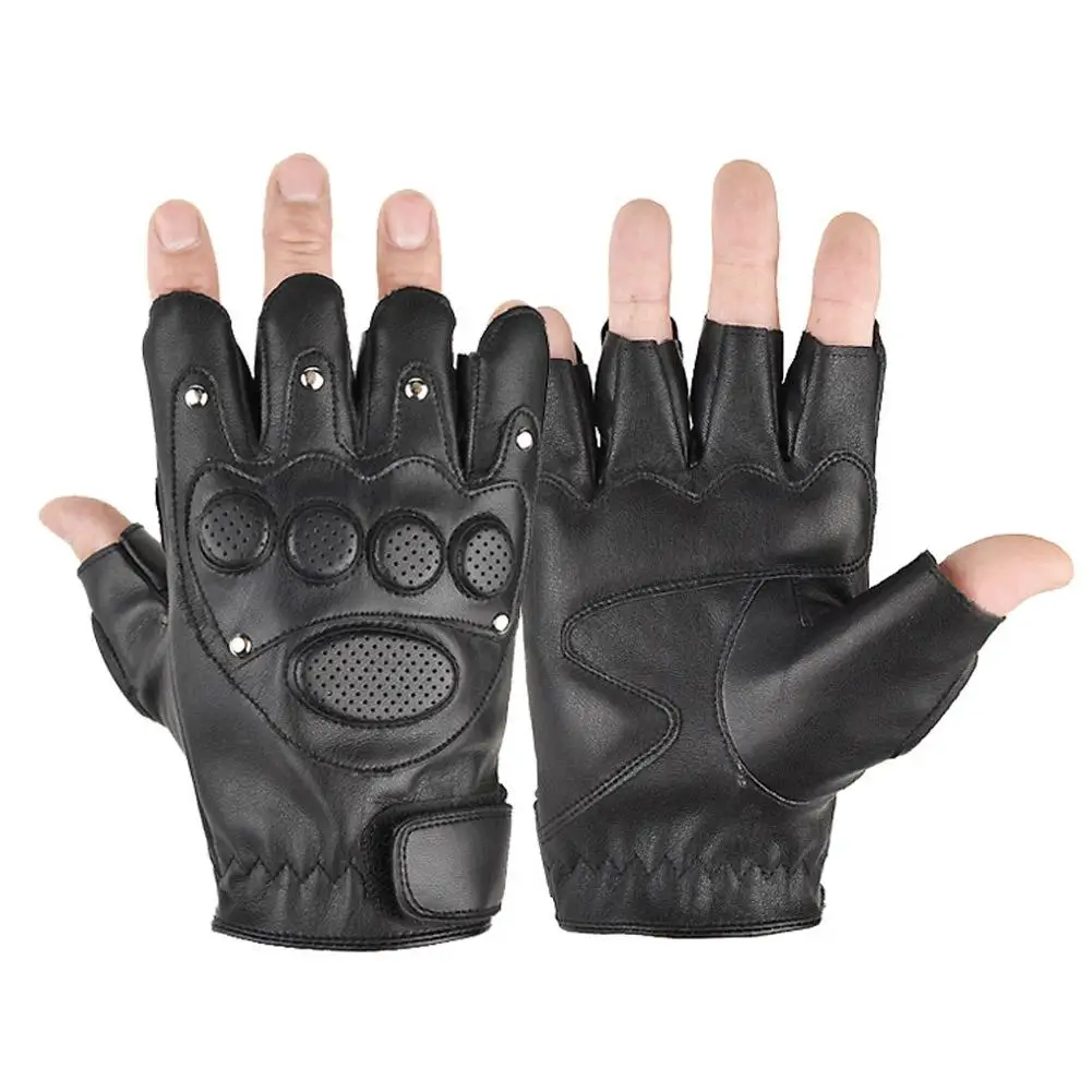 1 Paar Motorhandschoenen Pu Ademend Half Vinger Pu Leer Motorfiets Handschoenen Voor Riding Fietsen Vissen Tactical Sport