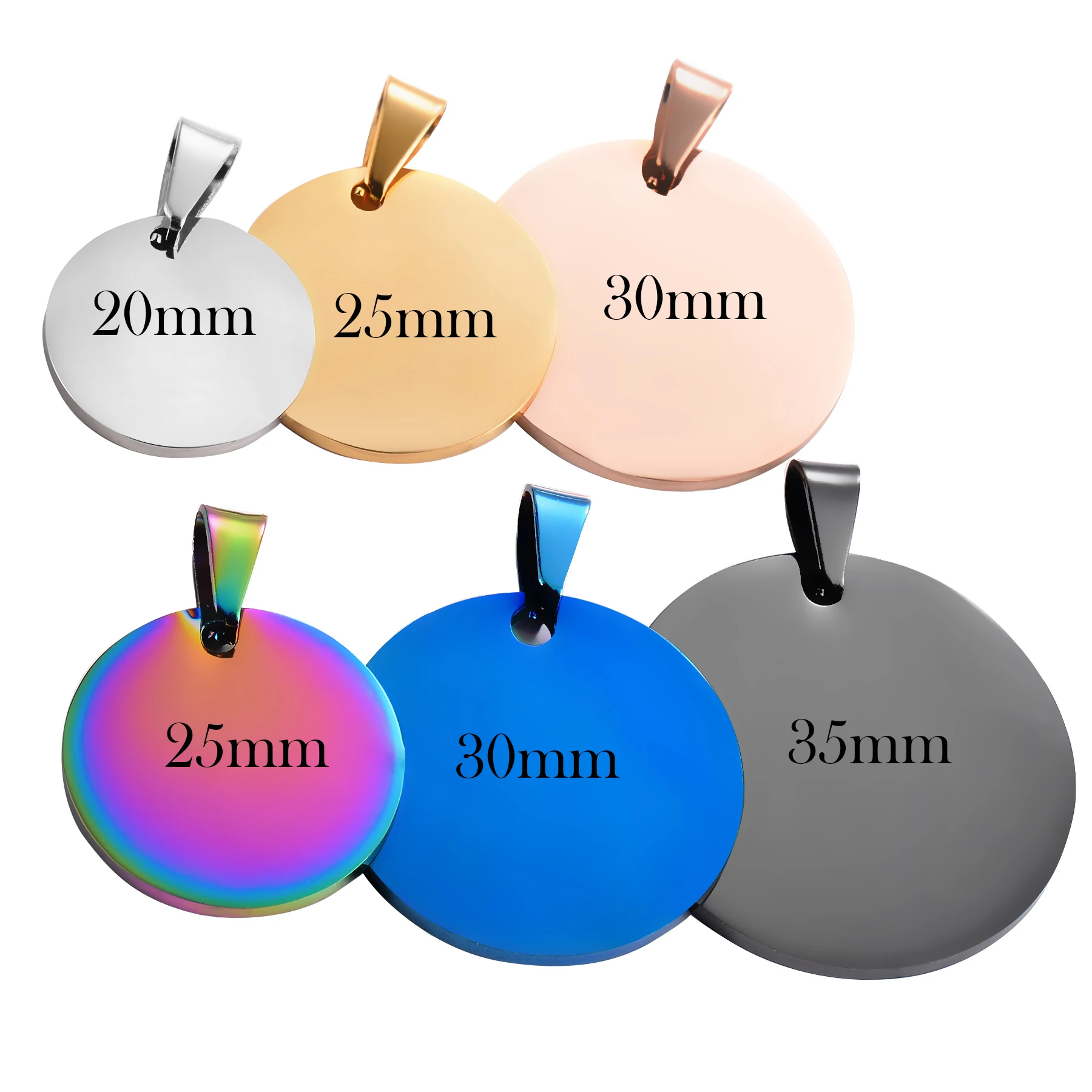 6pcs/lot Military Army Style Disc Round Pendant 6 Colors Blank Stainless Steel Dog Tags Pendant For Women man Jewelry 25-35mm