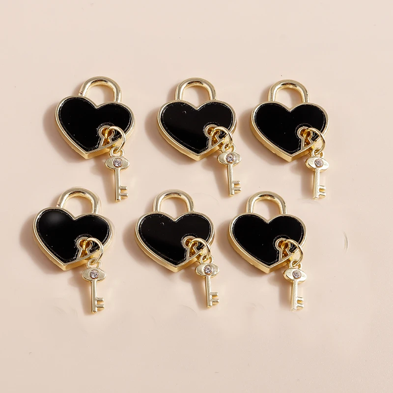 Leslie 4 Stück zierliche Herzschloss-Schlüsselanhänger für die Herstellung von Ohrringen, Zubehör, Armbändern, Halsketten und Anhängern, DIY-Schmuckherstellung – Detail 6